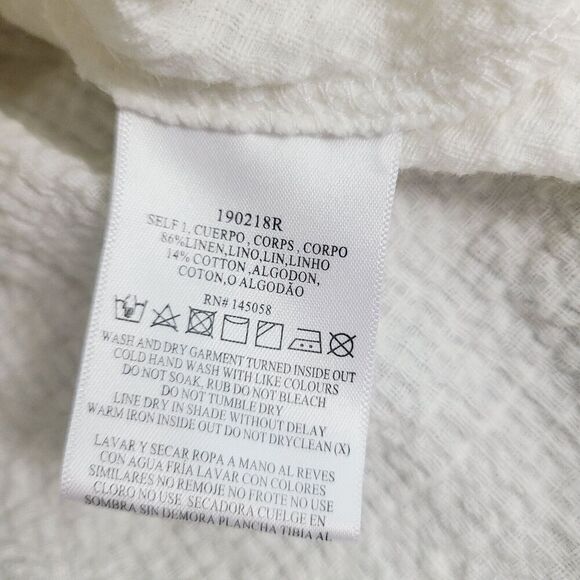 Le Rumi Bow Dress S White Seersucker Off Shoulder Tie Sleeve Smocked A-Line Mini - Picture 6 of 10